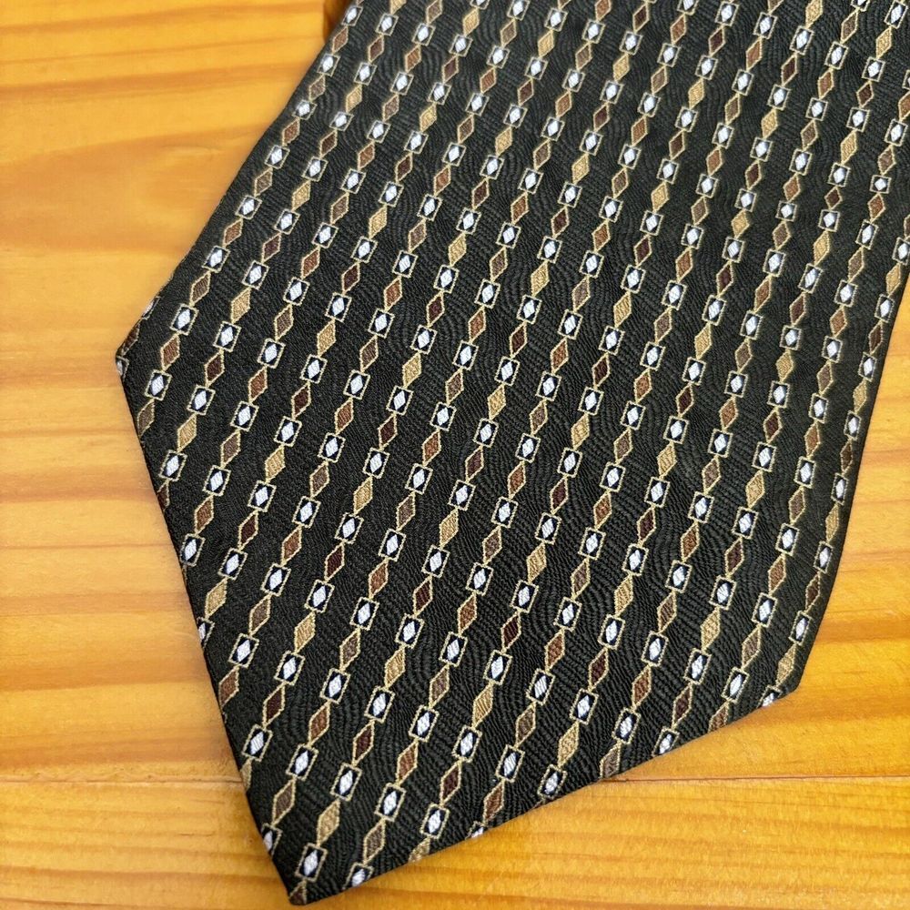 Savile Row Mens Silk Neck Tie Dark Green Gold Diamonds‎ 58" Long 3 3/4" Wide